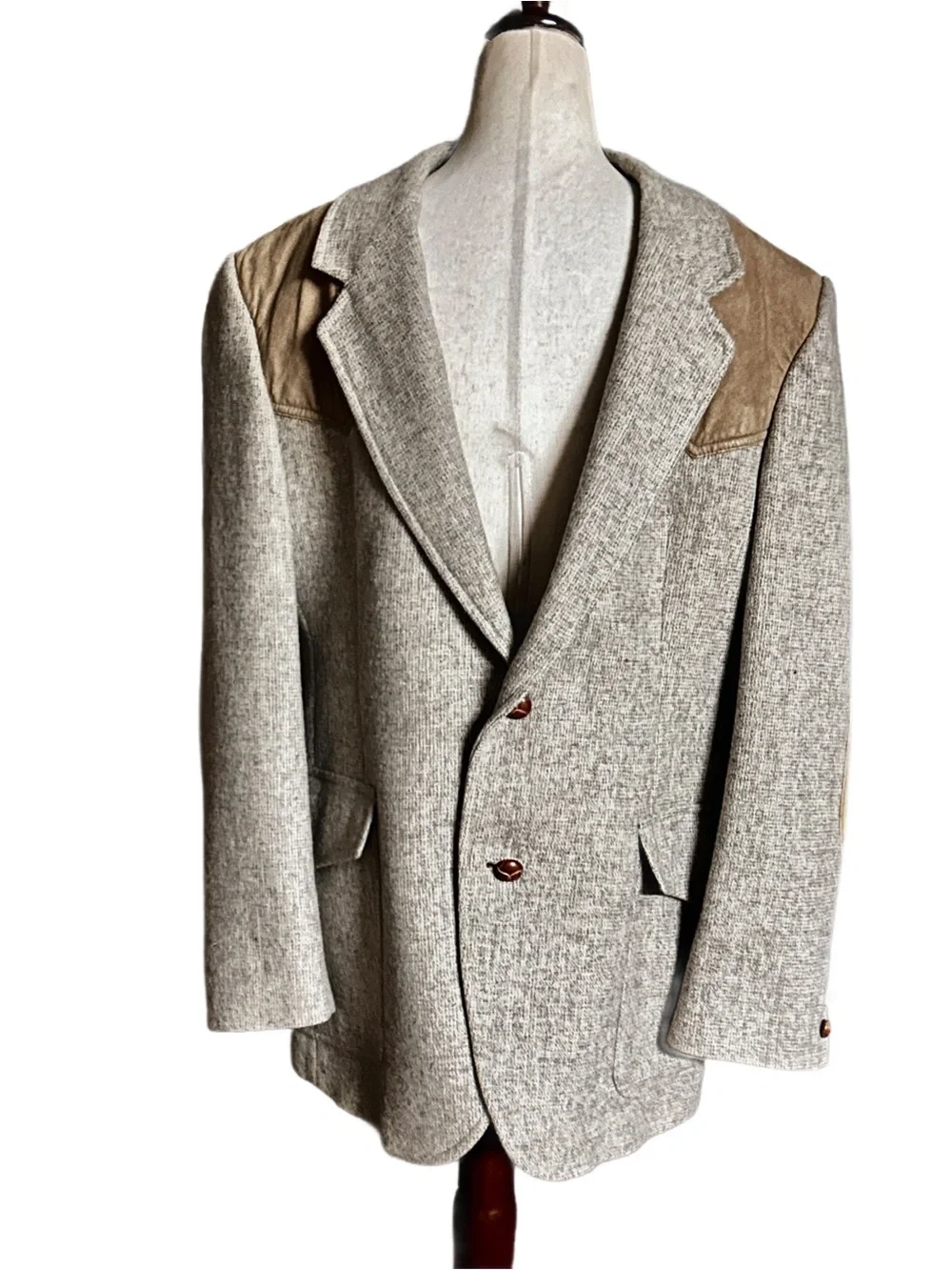 Pendleton ~ Size 42 ~ Vintage ~ Beige Brown ~ Wool Blazer Jacket W/Elbow Patches